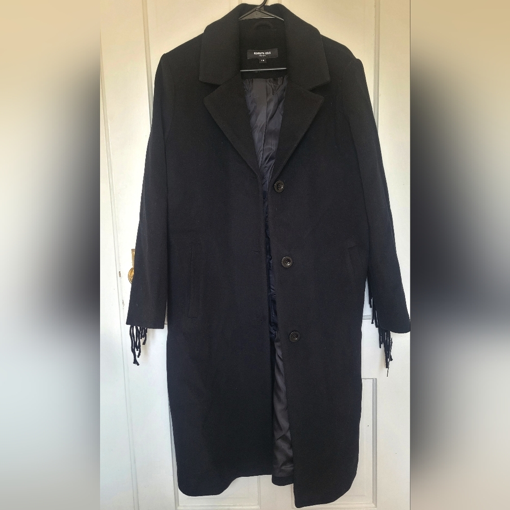 NWT Kenneth Cole Petite Single-Breasted Fringe Walker Coat Women's Size L